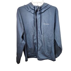 Columbia Mens Blue Lightweight Hooded Jacket Water Resistant Packable Size Large